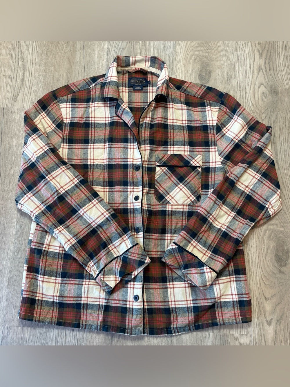 Pendleton Plaid Button-Down Shirt in Cream, Green, Red